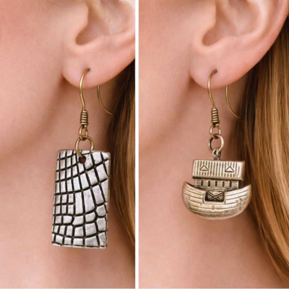 NOC Park Lane two sets of earrings drop dangle brass and silver plated women